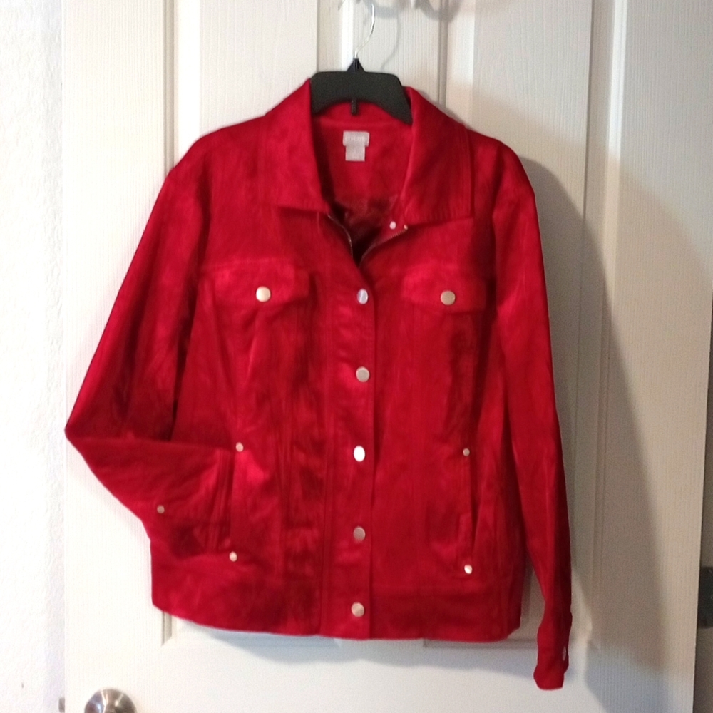 CHICOS RED VELVET BOMBER JACKET SZ 4